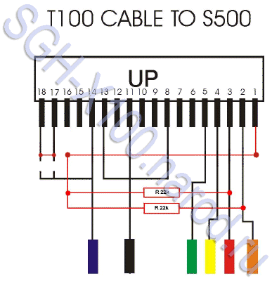 Фан-клуб сотового телефона Samsung SGH-X100 -> Переделка Data-кабеля от Samsung T100 - PCB037LBE в кабель для Samsung SGH-X100 - PCB133LBE -> Схема перепаайки Data-Cit кабель PCB037LBE от Samsung T100 в кабель для Samsung SGH-X100 PCB133LBE :                                                                                            По этой схеме перепаяйте кабель Samsung T100 (PCB037DBE) и далее при помощи программы Easy Studi мoможете заливать в телефон мелодии ( midi, mmf ), изображения, прошивки. Внимательно изучите внутреннюю часть разъема кабеля, цвета и номера проводов кабеля должны соответствовать цветам и номерам на схеме.